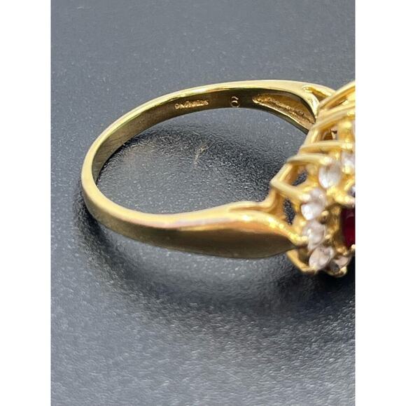 Vintage Vermeil Sterling Triple Oval Garnet Trilogy Engagement Ring Cz Diamond - Picture 9 of 11